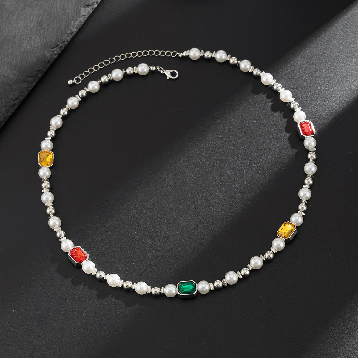 Men's Rhinestone Pearl Stitching Hip Hop High Necklace