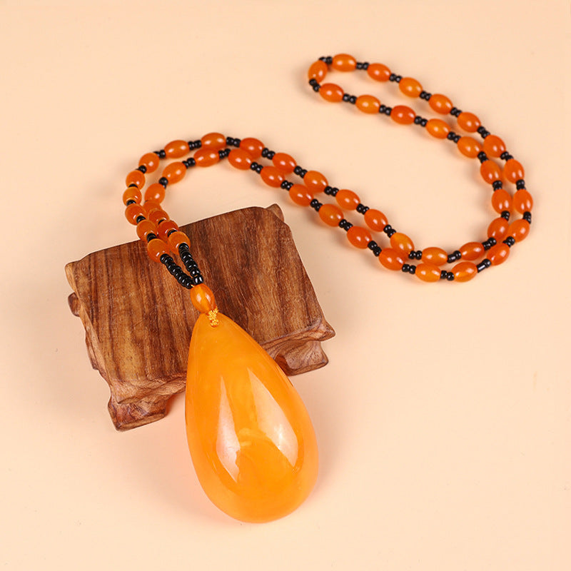 Light Luxury Minority Imitation Old Beeswax Mid-length Sweater Chain Necklaces