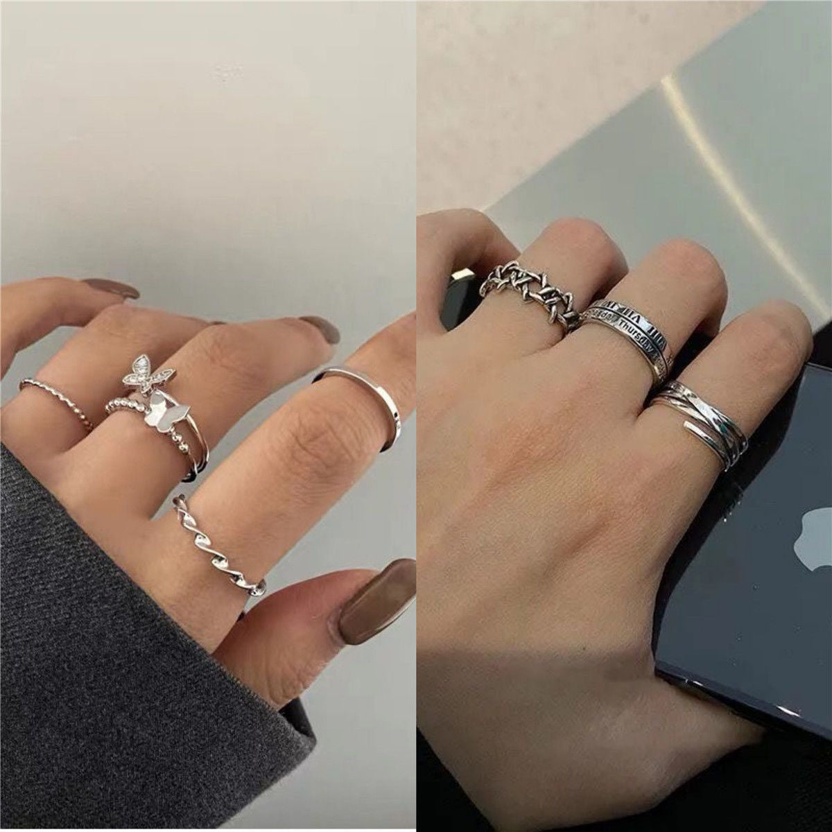 Butterfly Female Retro Minority Design Versatile Sier Opening Adjustable Male Rings