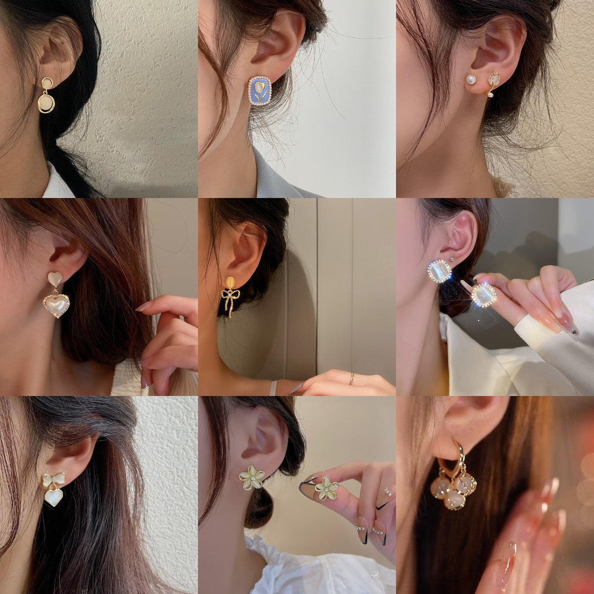 Women's Fashionable Temperament Pearl Design Opal Stone Ear Niche Earrings