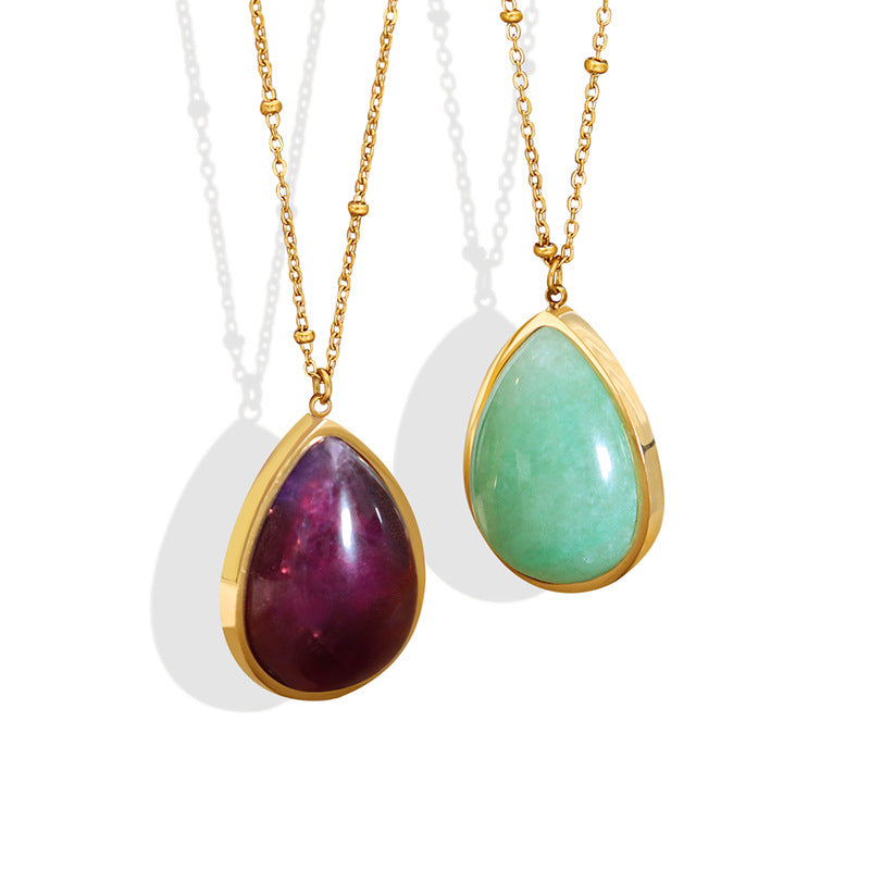 Water Drop Shape Natural Raw Gemstone Oval Clavicle Chain Summer Necklaces