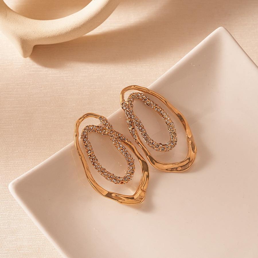Sier Oval Geometric Ear Niche Irregular Stud Earrings