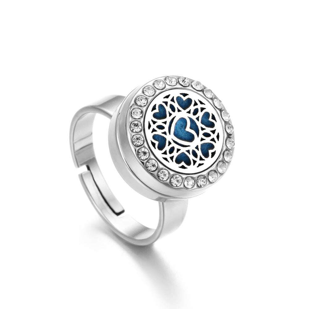 Steel Aroma With Diamond Thread Rotating Open Perfume Ring