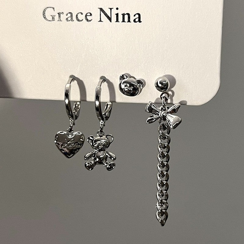 Cool Style Black Zircon Butterfly Pentagram Love Heart Three-piece Female Rings