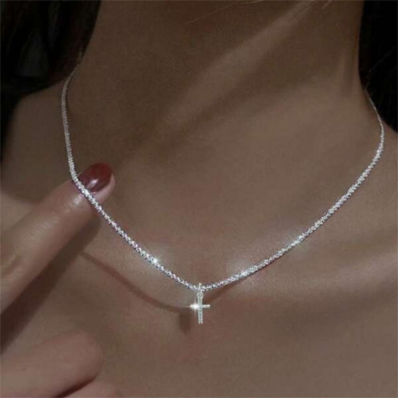 Popular Starry Shiny Sparkling Cross Chain Necklaces