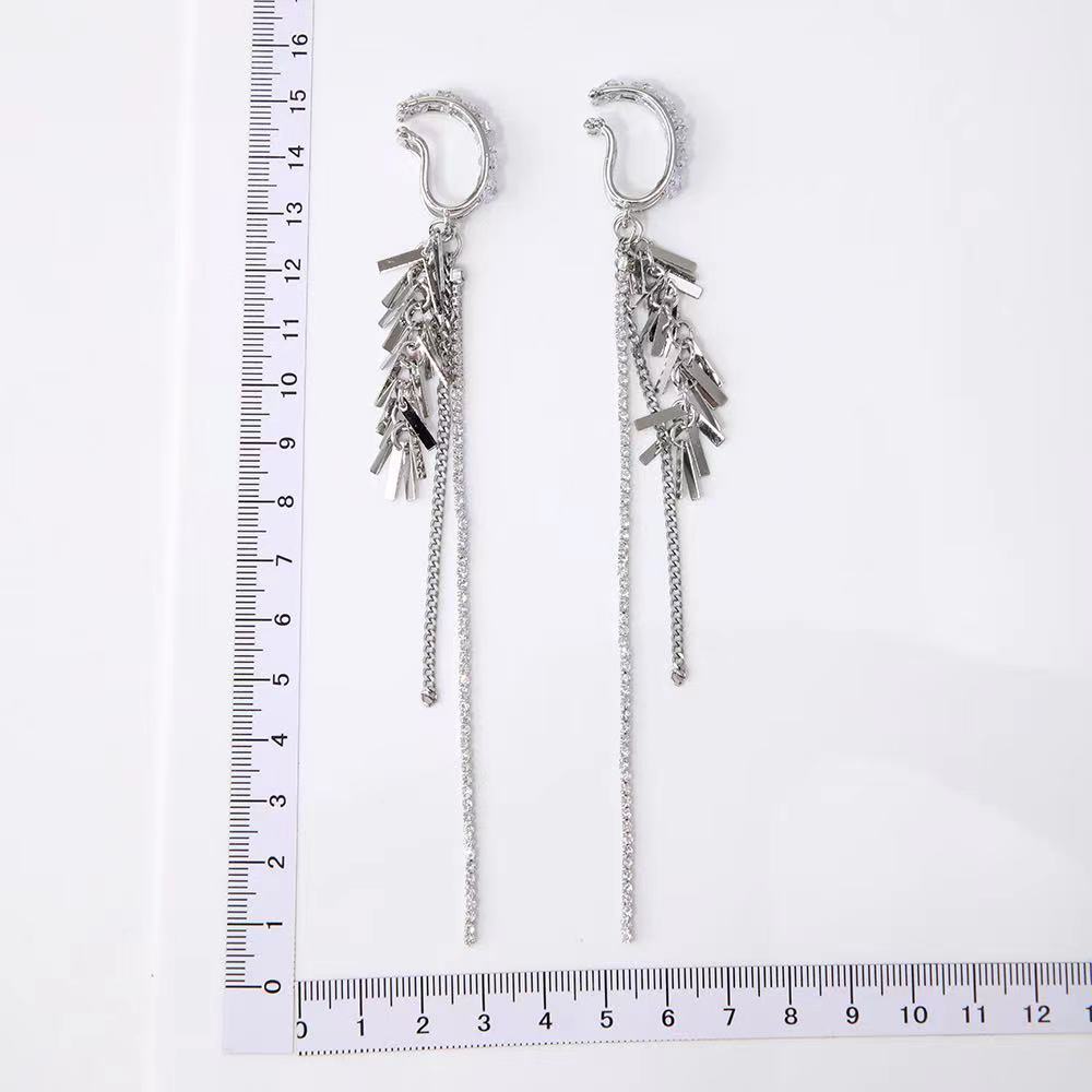 Women's Cool Cold Style Inlaid Zirconium Ear Clip Sequin Rhinestones Tassel Rings