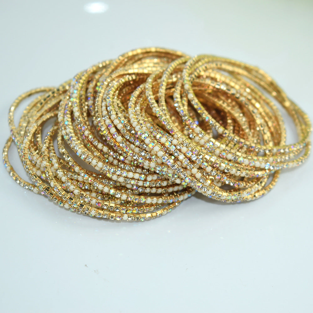 Single Row Indian Rhinestone Thin Stretch Full Bracelets