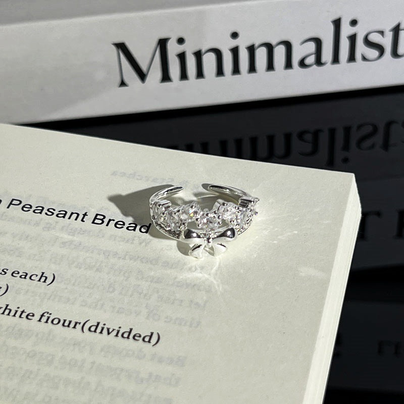 Light Luxury Sier Diamond Pieces Butterfly Mix Match Ring