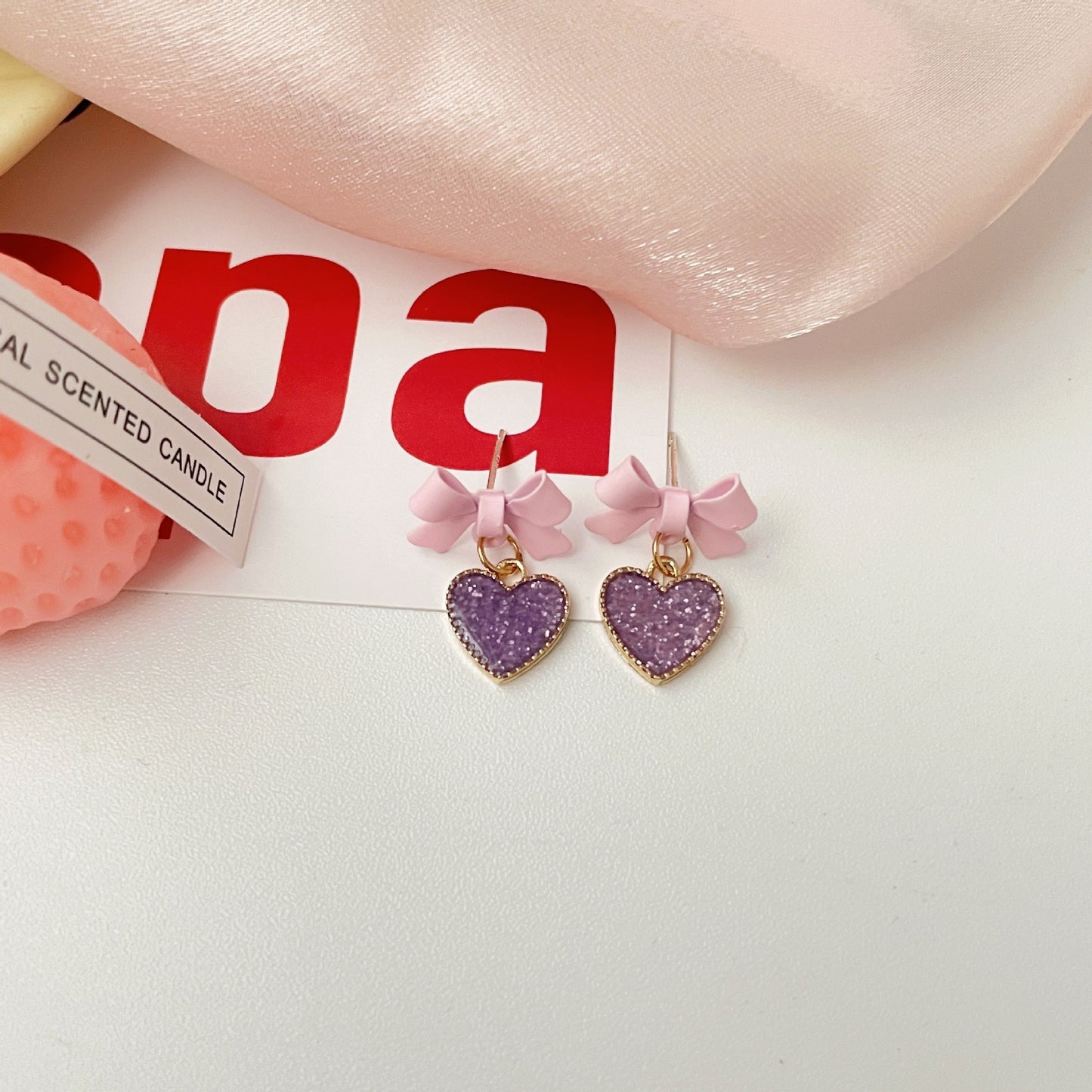 Women's Sier Needle Sweet Bow Love Heart Simple Earrings