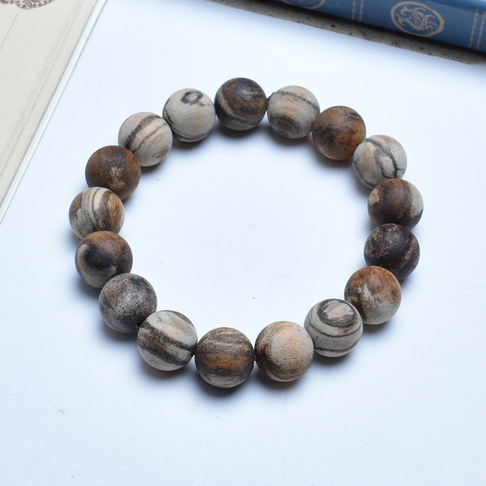 Wooden Prayer Beads Rosary Log String Flower Leather Bracelet