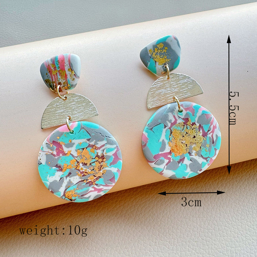 Women's Geometric Stitching Polymer Clay Fashionable High-grade Earrings