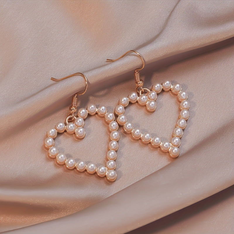 Women's Fashion Popular Simple Bohemian Heart Pearl Dating Earrings
