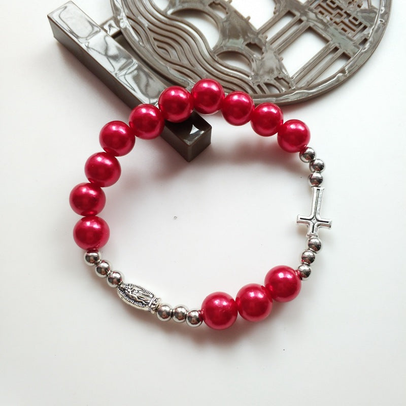 Innovative Vintage Cross Elastic Beaded Rosary Bracelets