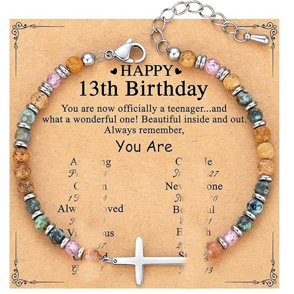 Natural Turquoise Cross Picture Stone Pink Crystal Bracelets