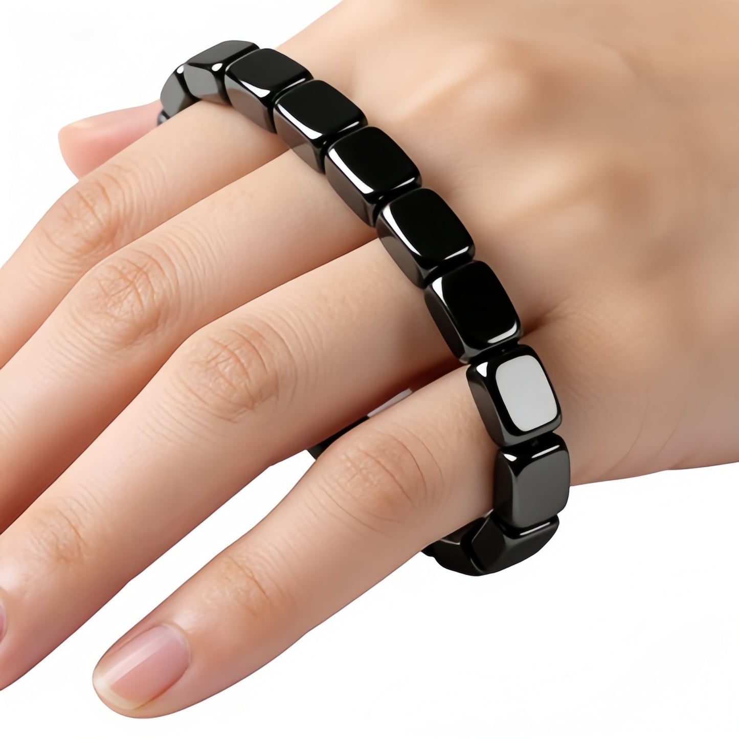Women's & Men's Fashion Hematite Haematite Stretch Square Beaded Bracelets
