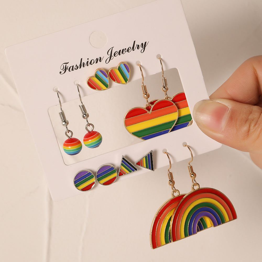 Women's Pairs Ear Style Alloy Dripping Design Diamond Rainbow Love Stud Earrings