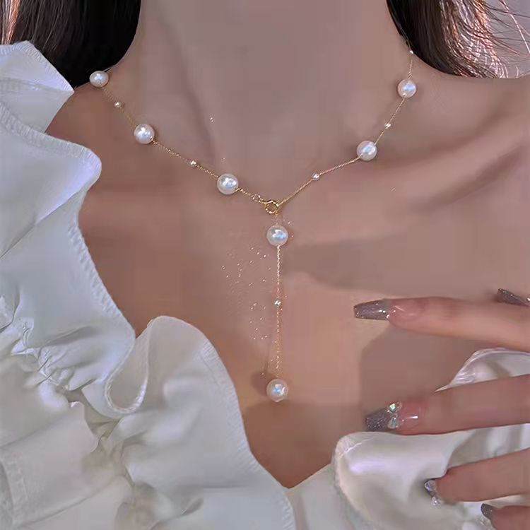 French Style Pearl Grace Tassel Clavicle Chain Necklace