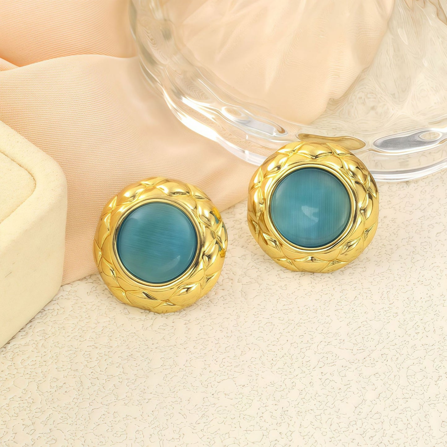 Stainless Steel Geometric Round Ear Light Luxury High-grade Color Stud Earrings