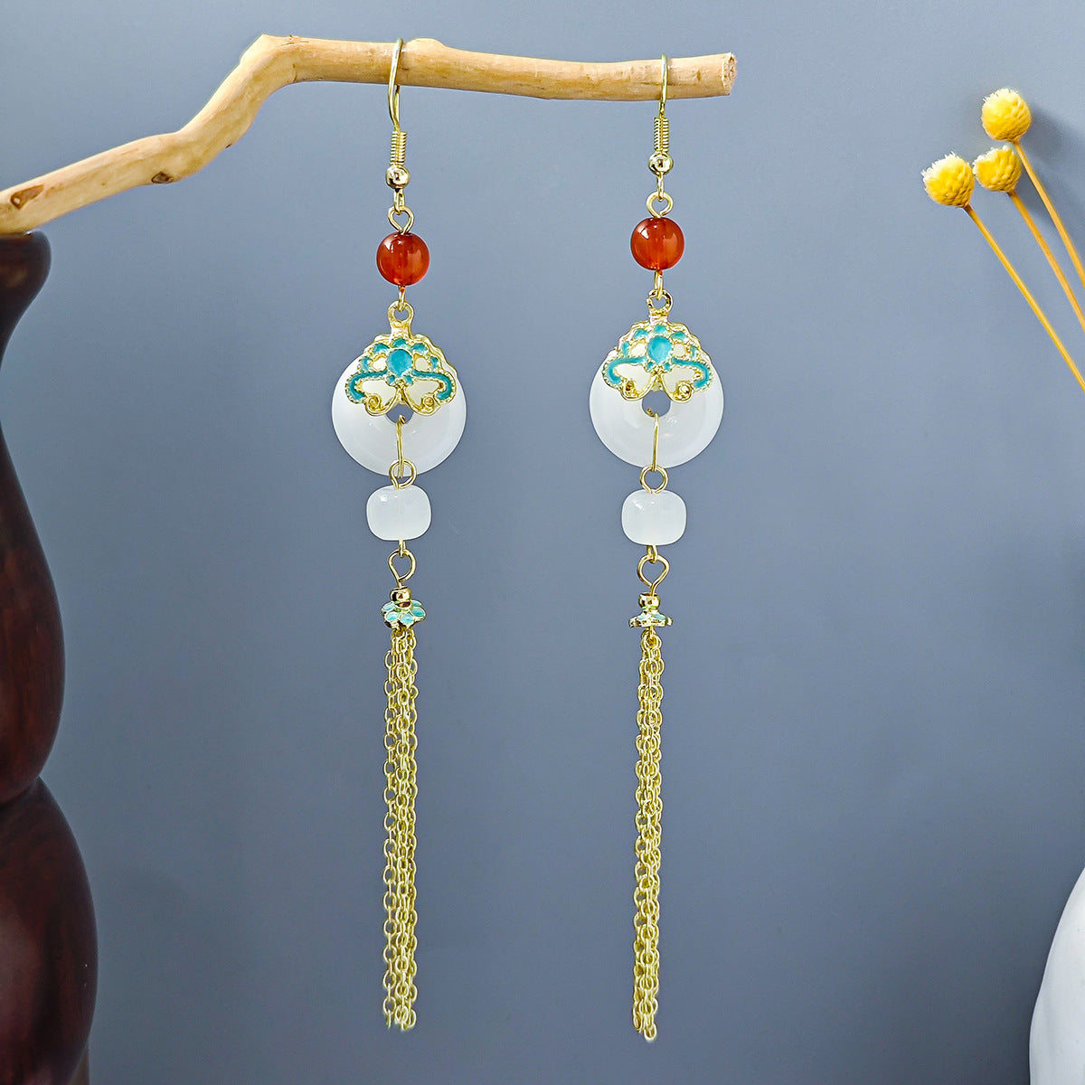 Chinese Ancient Style Beaded Long Fringe Han Earrings