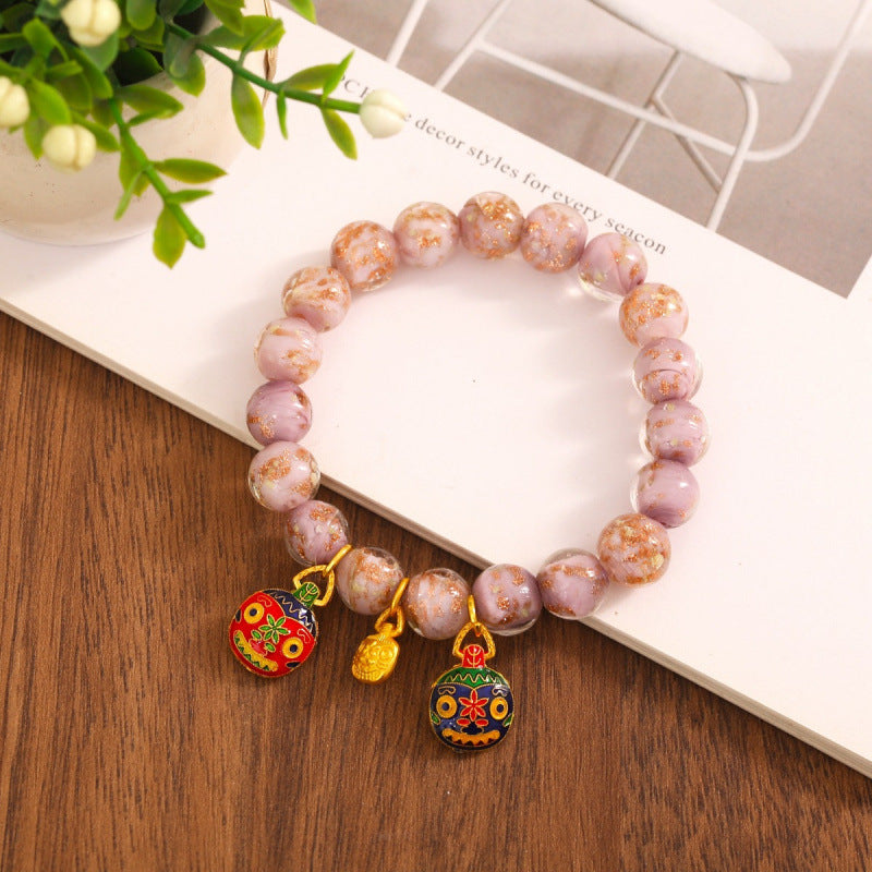 Gray Colored Glaze Gold Foil Swallowing Beast Ethnic Style Bracelets