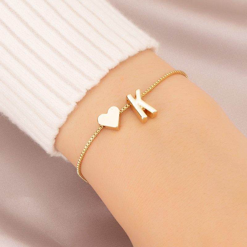 Heart Female Retro Personality Design English Letters Bracelets