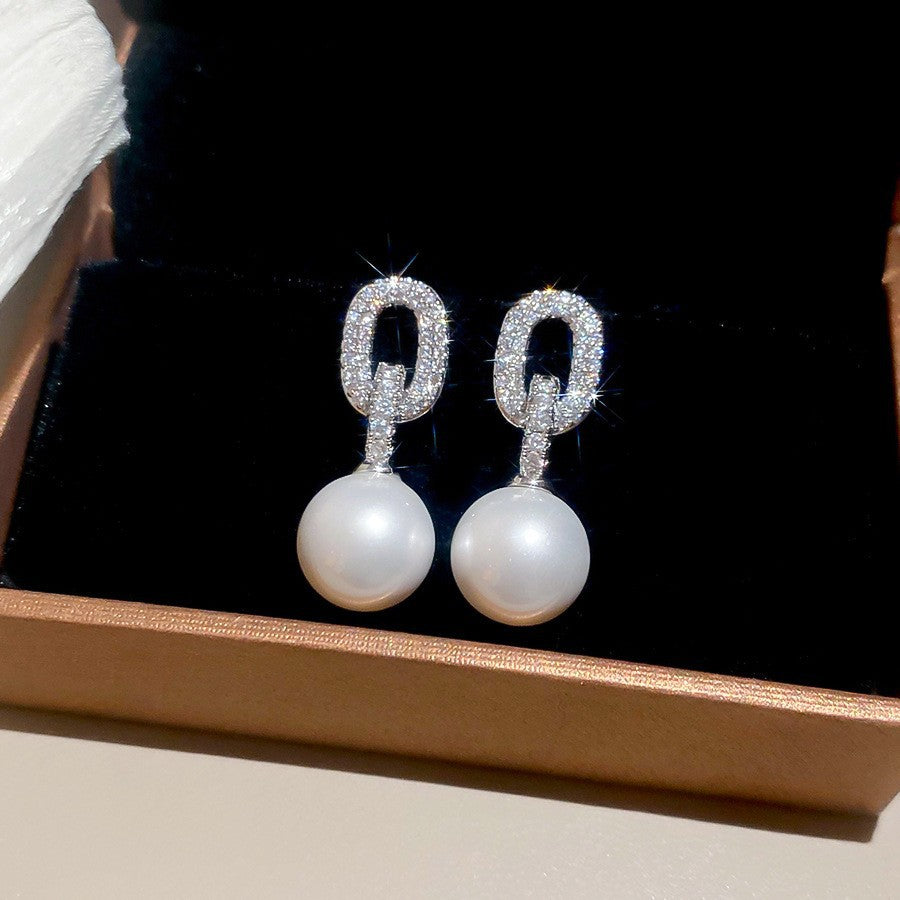 Women's Style Refined Zircon Flower Pearl Light Luxury High-grade Ear Earrings