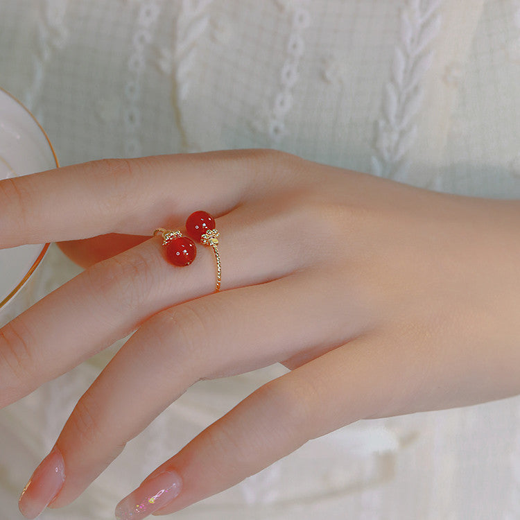 Agate Open Female Retro Affordable Luxury White Design Ring