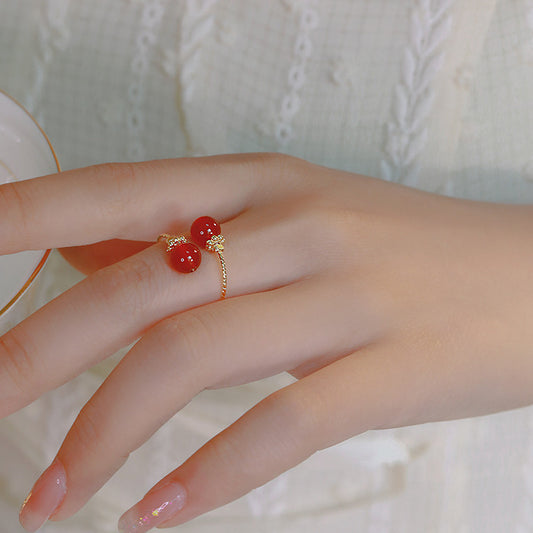 Agate Open Female Retro Affordable Luxury White Design Ring