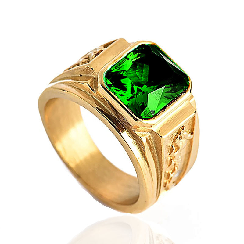 Men's Titanium Steel Gem Double Dragon Retro Trendy Personality Rings