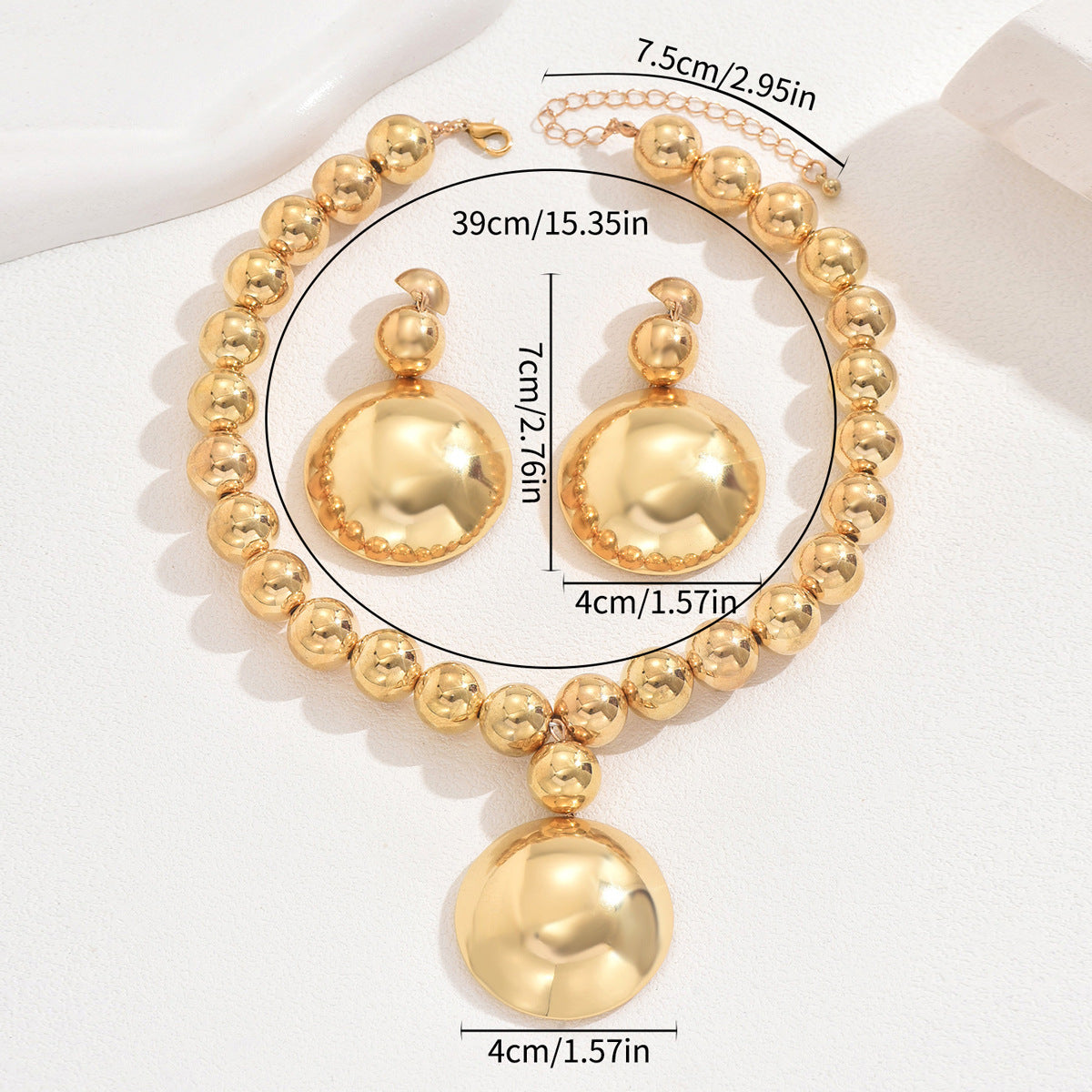 Women's Personalized Metal Round Beads Niche High-grade Jewelry Set