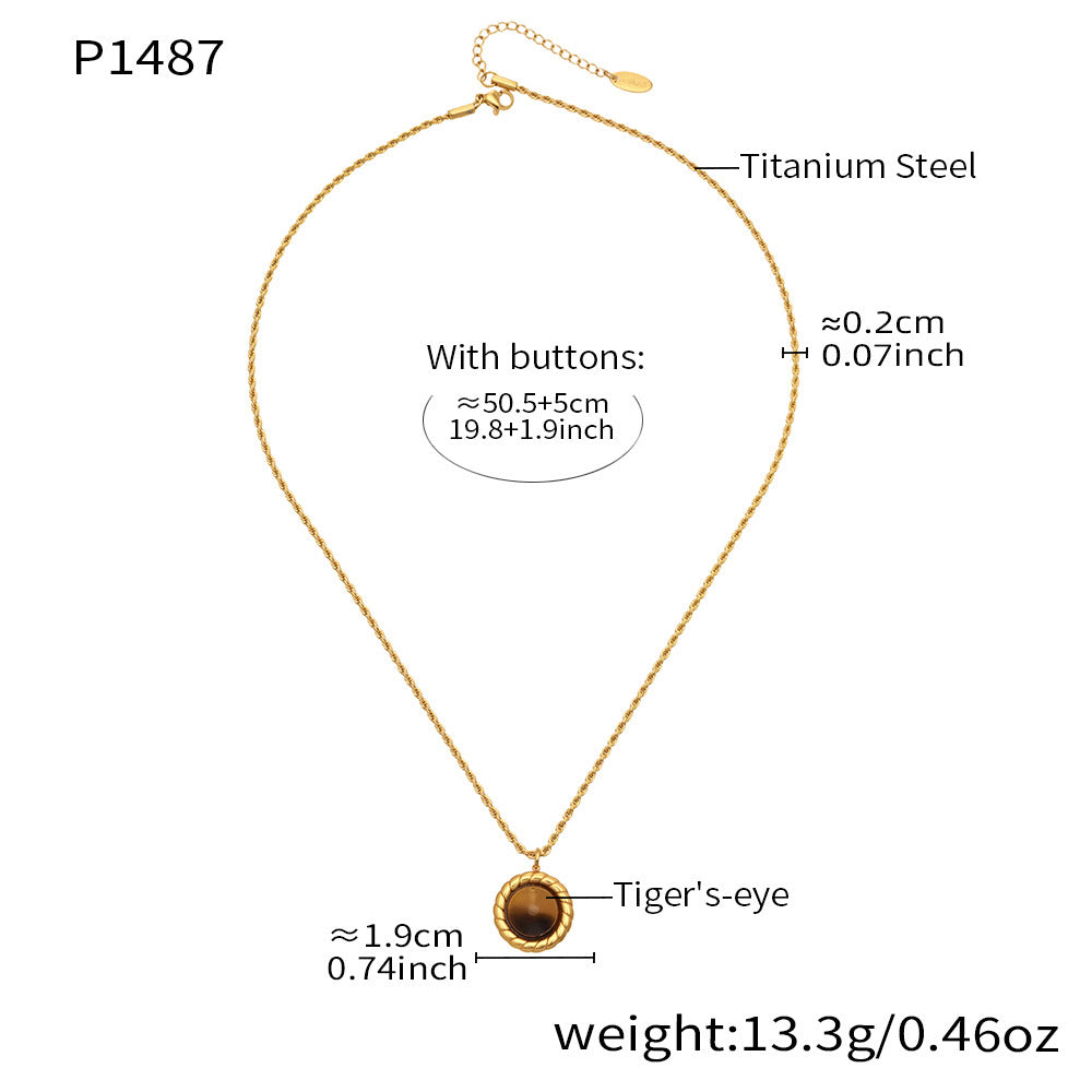 Women's Natural Tigereye Hemp Flowers Chain Stainless Steel Gold-plated Fashion Clavicle Necklaces