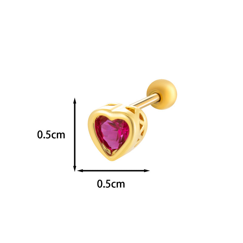 Loving Heart Zircon Ear Bone Pin Titanium Steel Screw Stud Earrings