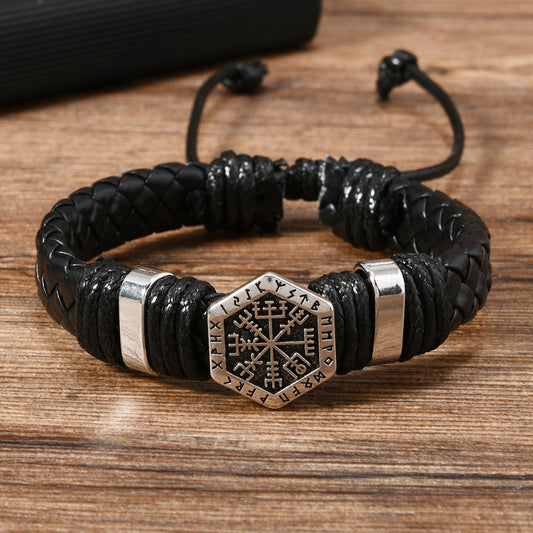 Men's Vintage Hand-woven Beads Metal Scripture Leather Bracelets