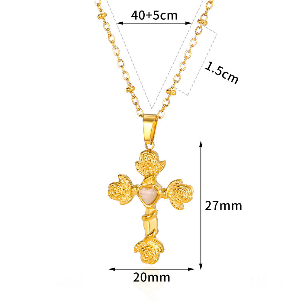 Women's Natural Stone Inlaid Sun Cross Stainless Necklaces