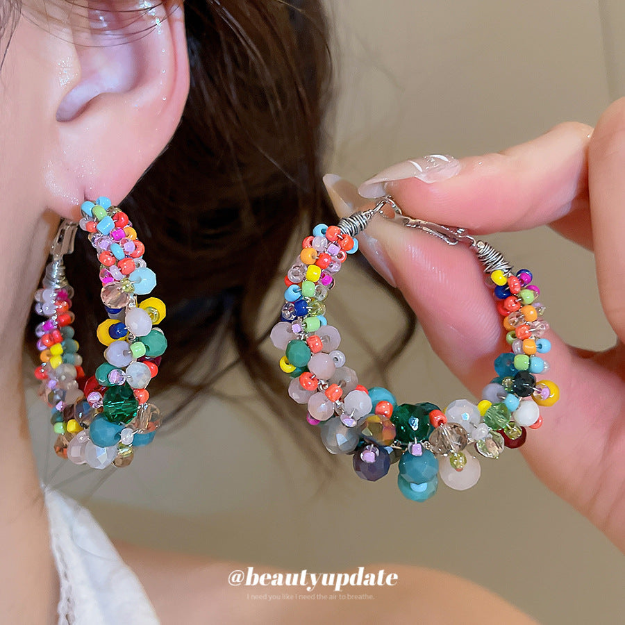 Women's Crystal String Beads Mori Vacation Exaggerated Eardrop Rings