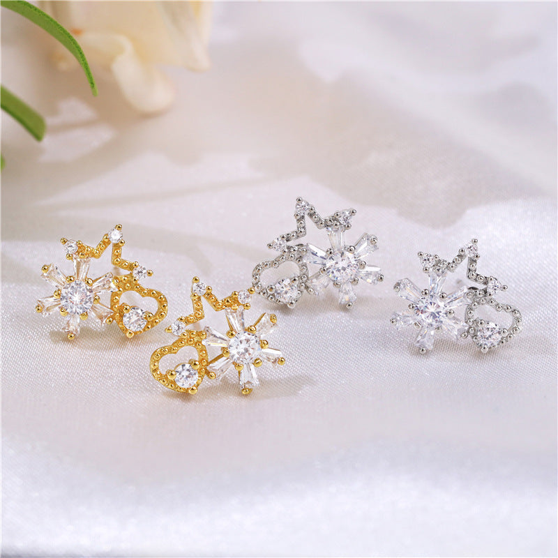 Women's Plaid Copper Inlaid Zircon Electroplated Creative Style Earrings