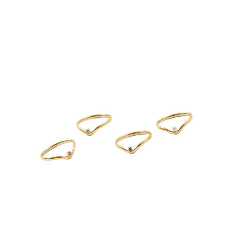 Pointed Thin Mini Small Diamond Titanium Steel Ring