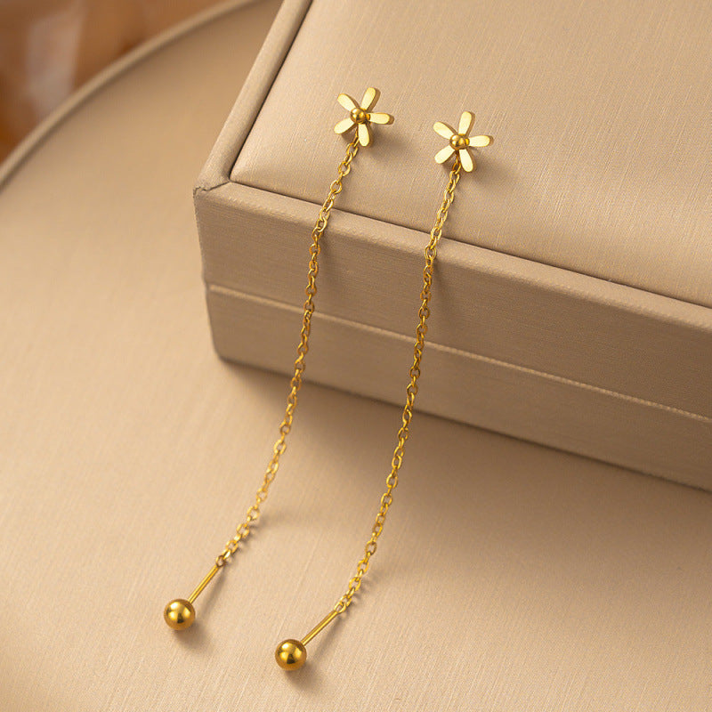 Flower Love Butterfly Long Fringe Female Titanium Steel Trendy Grace Ear Line