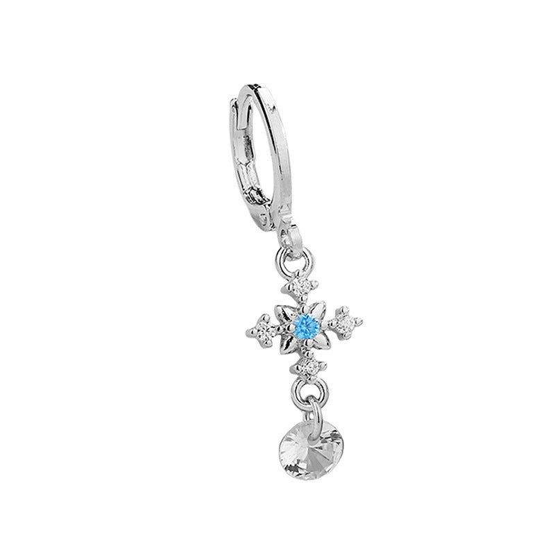 Selection Blue Diamond Cross Clip Personality Fashion Cool Korean Style Ear Buckle