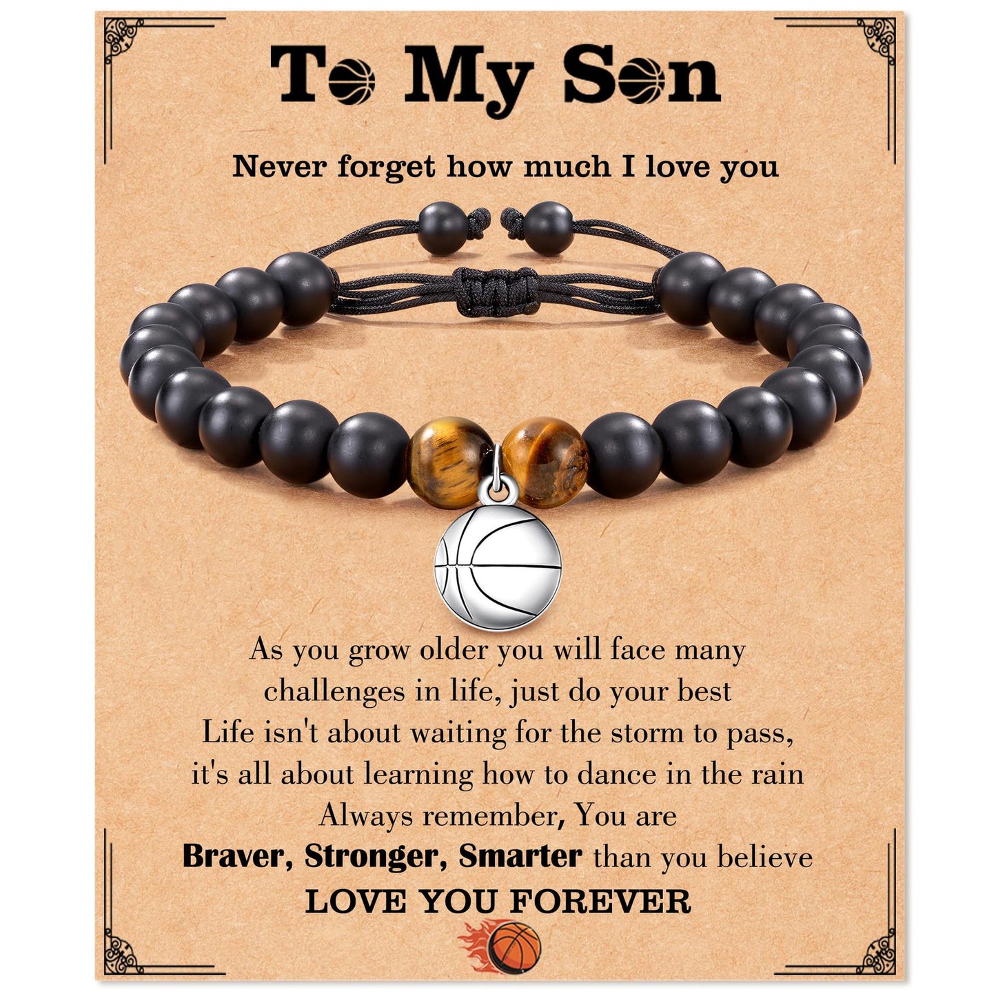 Baseball Basketball Volleyball Black Frosted Tigereye Bracelets