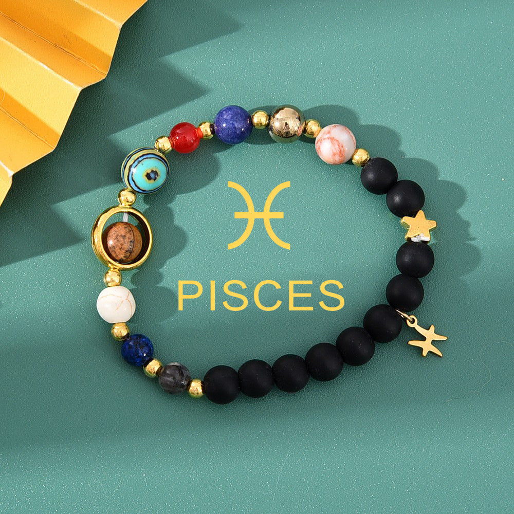 Planets Twee Constellations Natural Stone Blue Black Bracelet