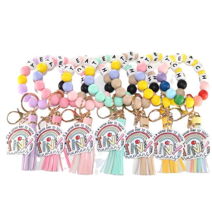 Creative Rainbow Silicone Acrylic Tassel Key Pendants