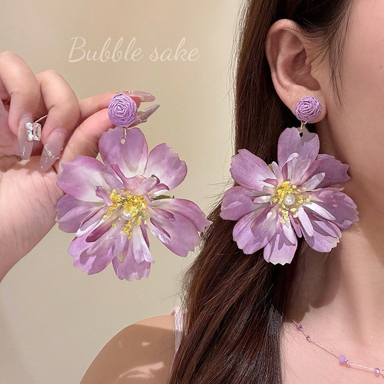 Fragrant Super Fairy Beautiful Purple Flower Female Seaside Vacation Style Earrings