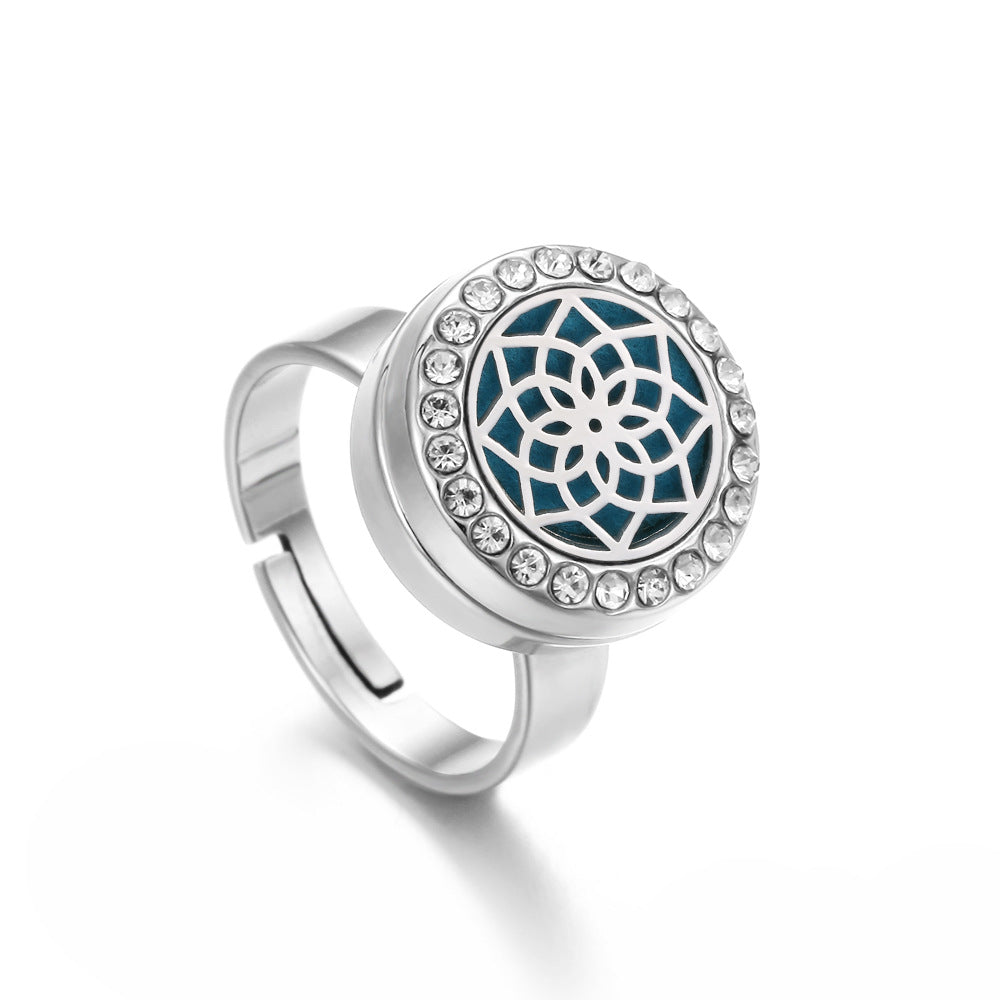 Steel Aroma With Diamond Thread Rotating Open Perfume Ring