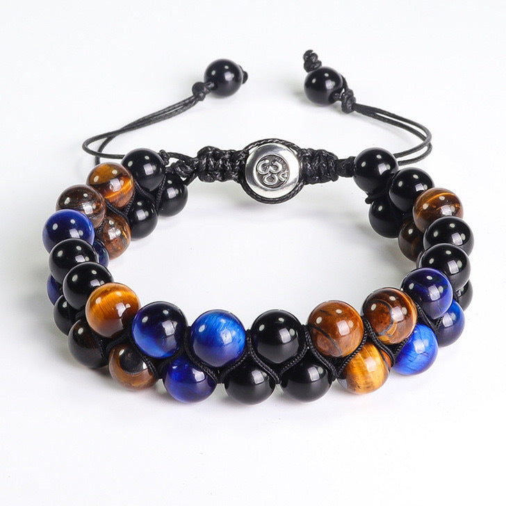 Men's Magnet Natural Stone Tiger Eye Double Bracelet