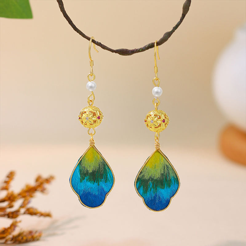 Needle National Style Cloisonne Silk Handicraft Female Han Costume Cheongsam Earrings