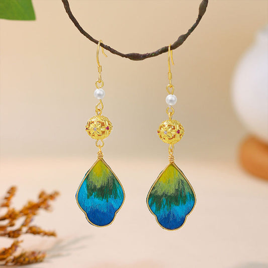 Needle National Style Cloisonne Silk Handicraft Female Han Costume Cheongsam Earrings