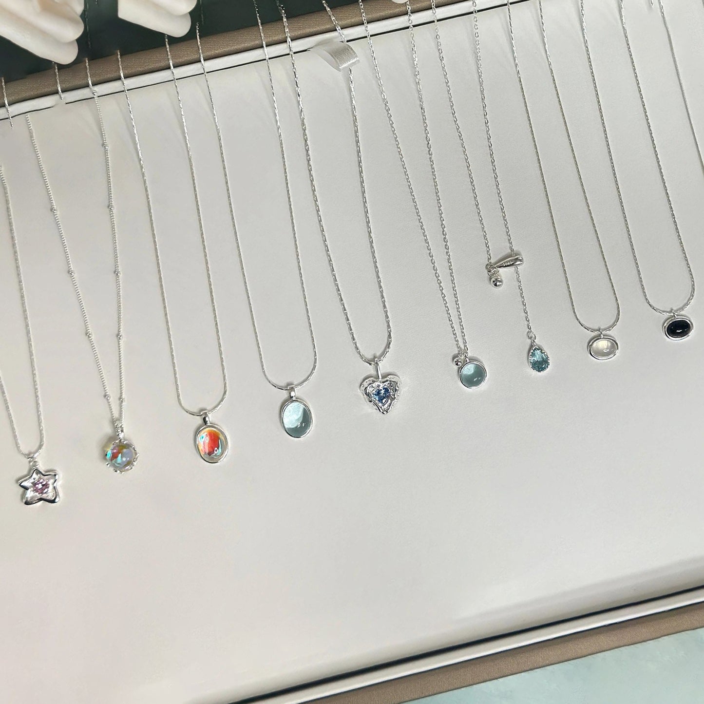 Women's Sterling Sier Gemstone Style Geometric Ellipse High-grade Niche Necklace