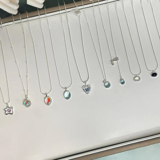 Women's Sterling Sier Gemstone Style Geometric Ellipse High-grade Niche Necklace