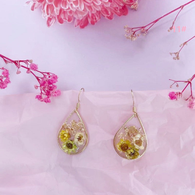Women's Dried Flower Fresh Real Gold Foil Stud Earrings
